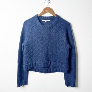 & Other Stories Navy Blue Quilted Knit Pullover Sweater Wool Camel Hair M